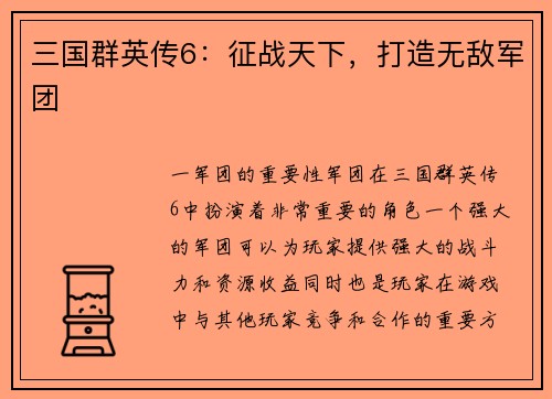 三国群英传6：征战天下，打造无敌军团